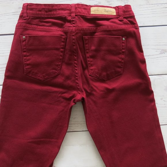 Zara Trafaluc Maroon Slim Skinny Leg Denim Jeans - Size 2 - Picture 4 of 5